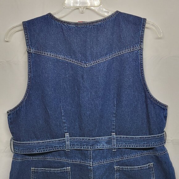 Vintage JL NY Womens Denim Midi Dress XL Sleeveless Zip Up Floral Embroidered - Picture 7 of 16